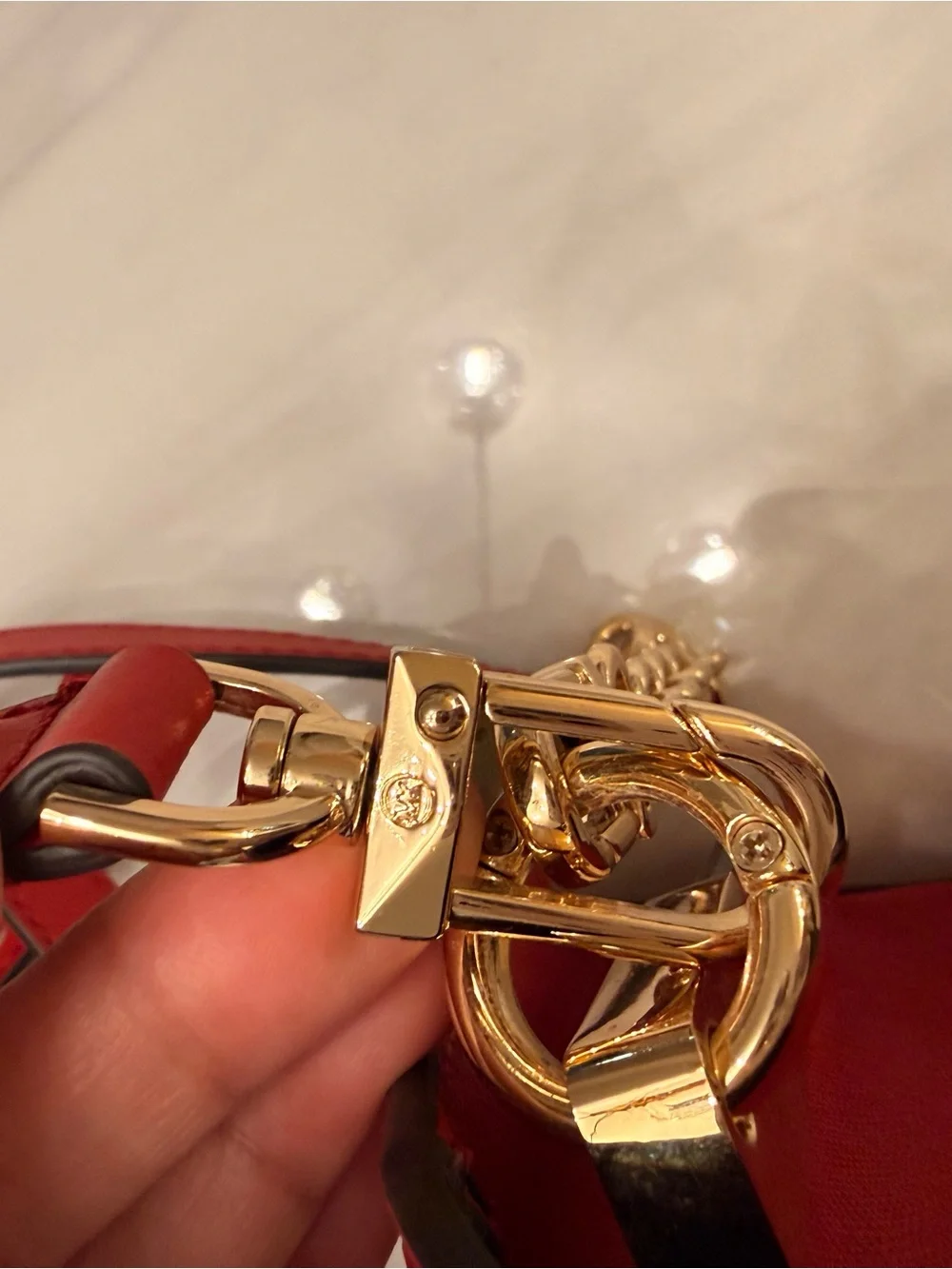 Michael Kors Red Saffiano Leather Crossbody with Gold MK Emblem